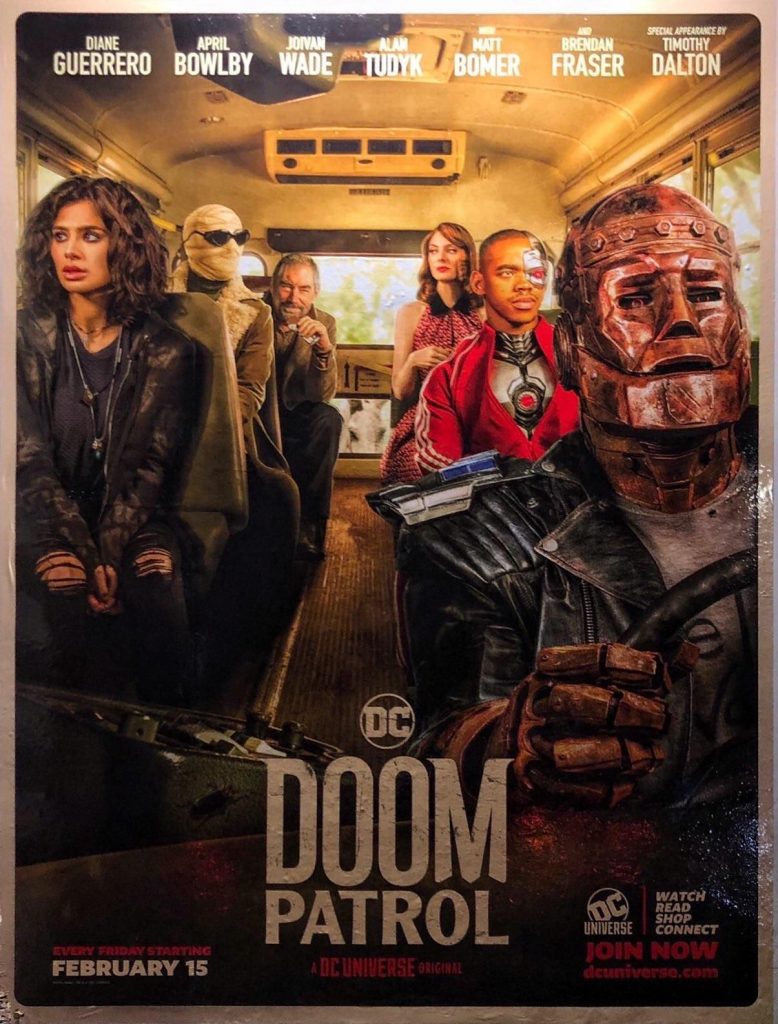 The doom patrol season 1 poster with them all on a bus