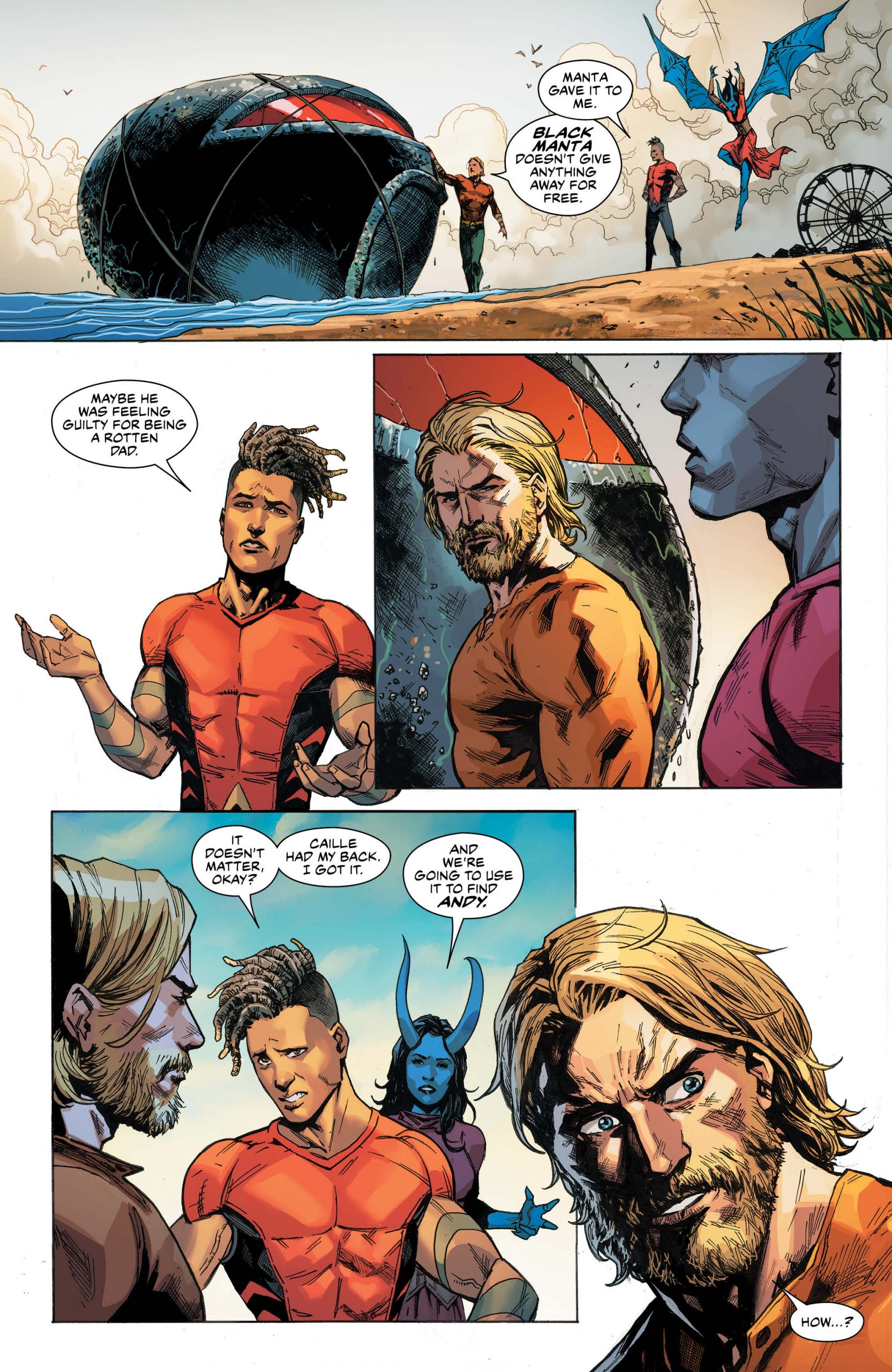 Aquaman, Caille and Jackson planning rescue