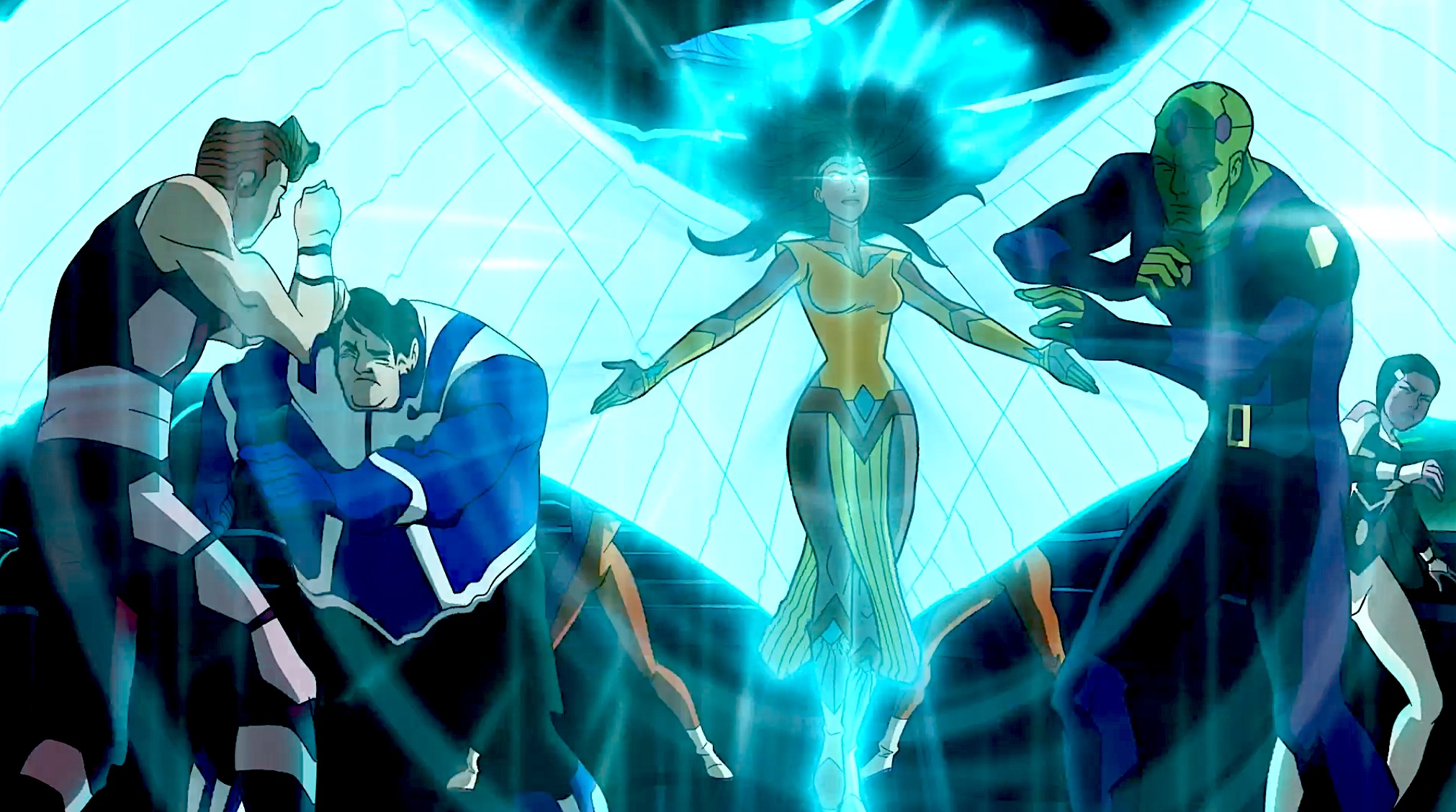 Dawnstar activates her other-worldly powers, much to the surprise of some of her Legion colleagues, in a key scene from Legion of Super-Heroes.
