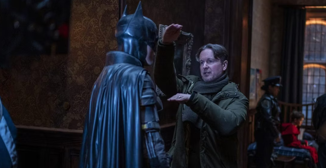 Matt Reeves directing Robert Pattinson during the filming of The Batman